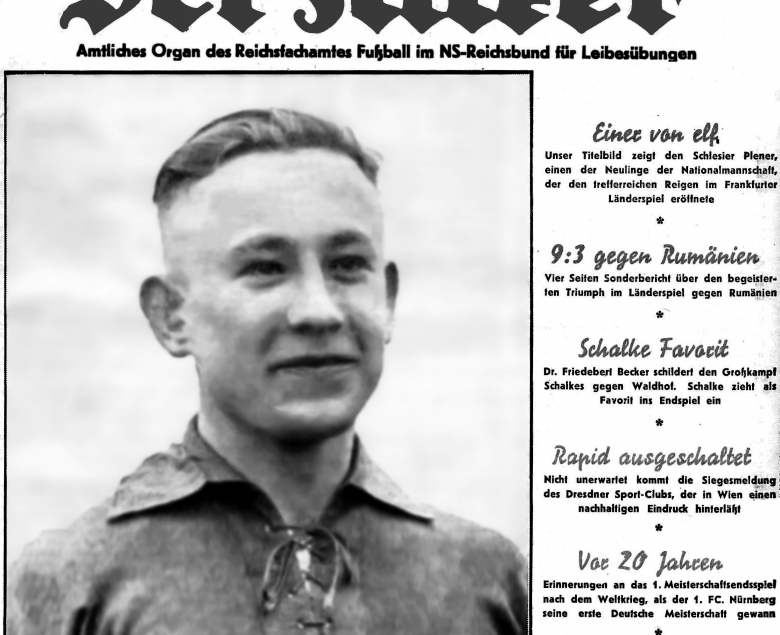Gliwicki piłkarz Plener na okładce Kickera w 1940 r.